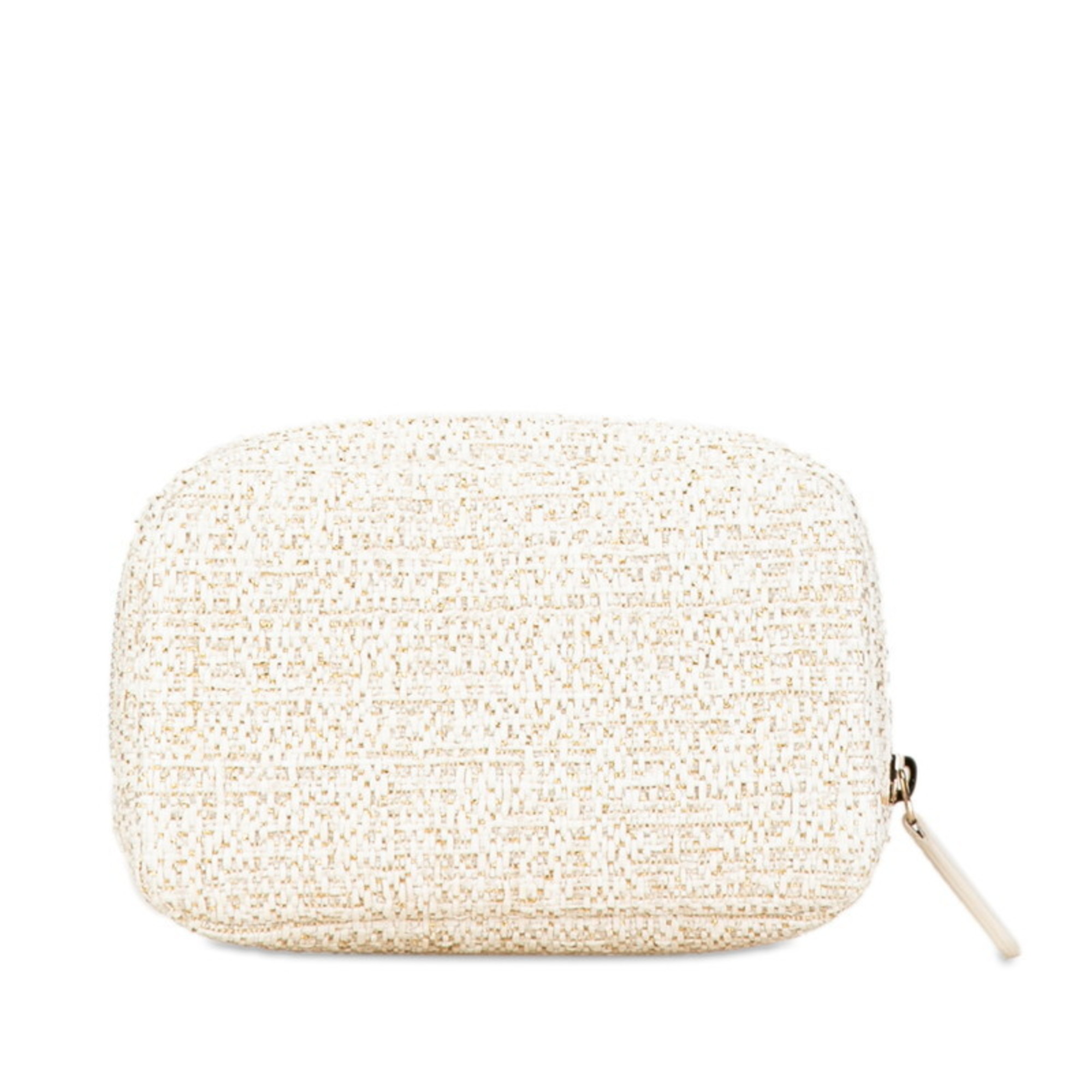 CHANEL Deauville Pouch White Gold Tweed Women's