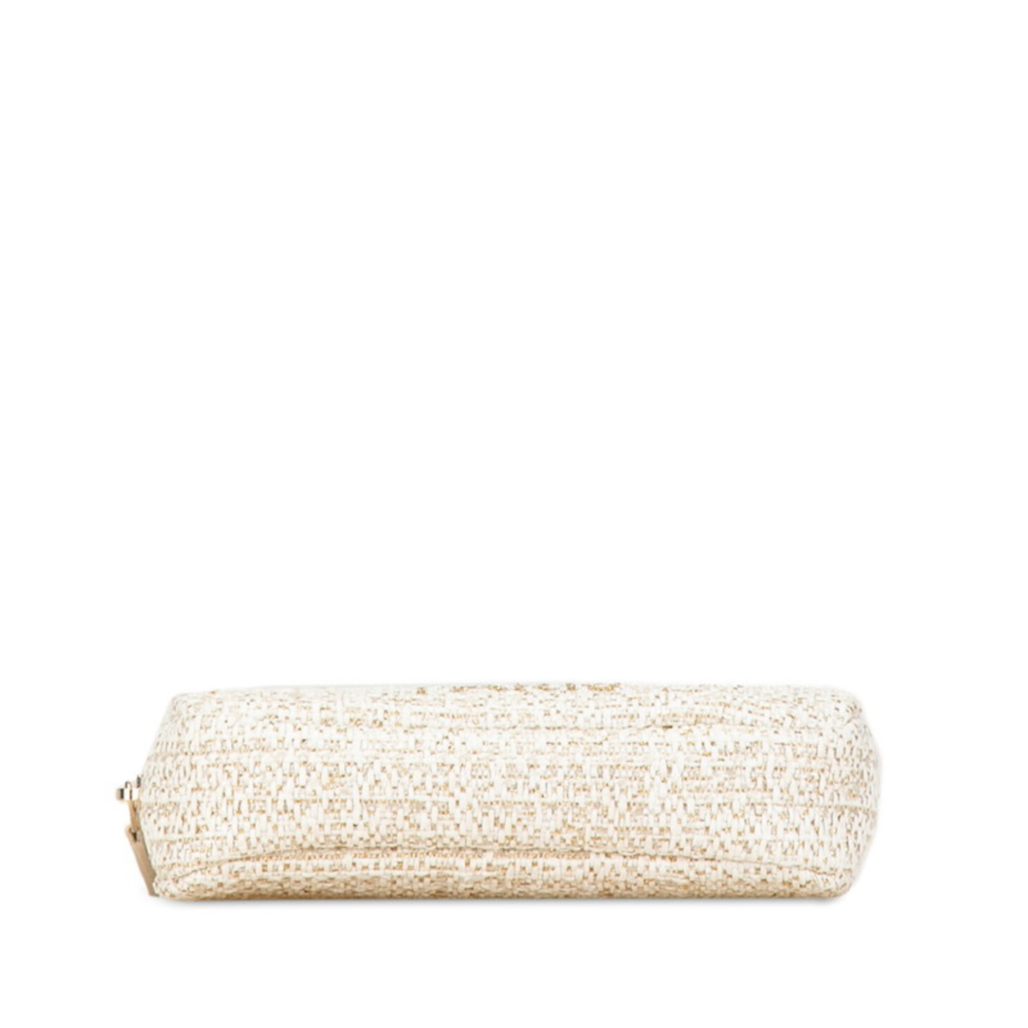 CHANEL Deauville Pouch White Gold Tweed Women's