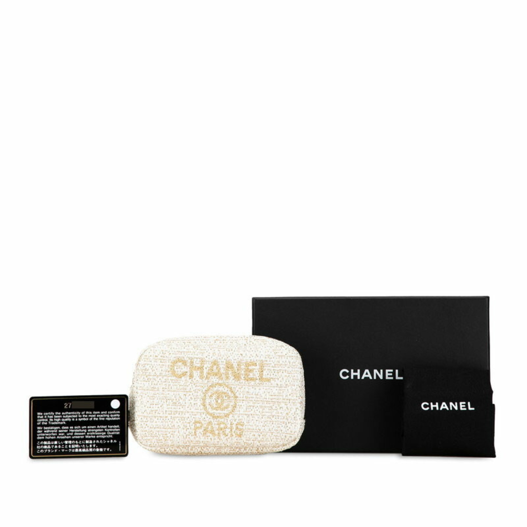 CHANEL Deauville Pouch White Gold Tweed Women's