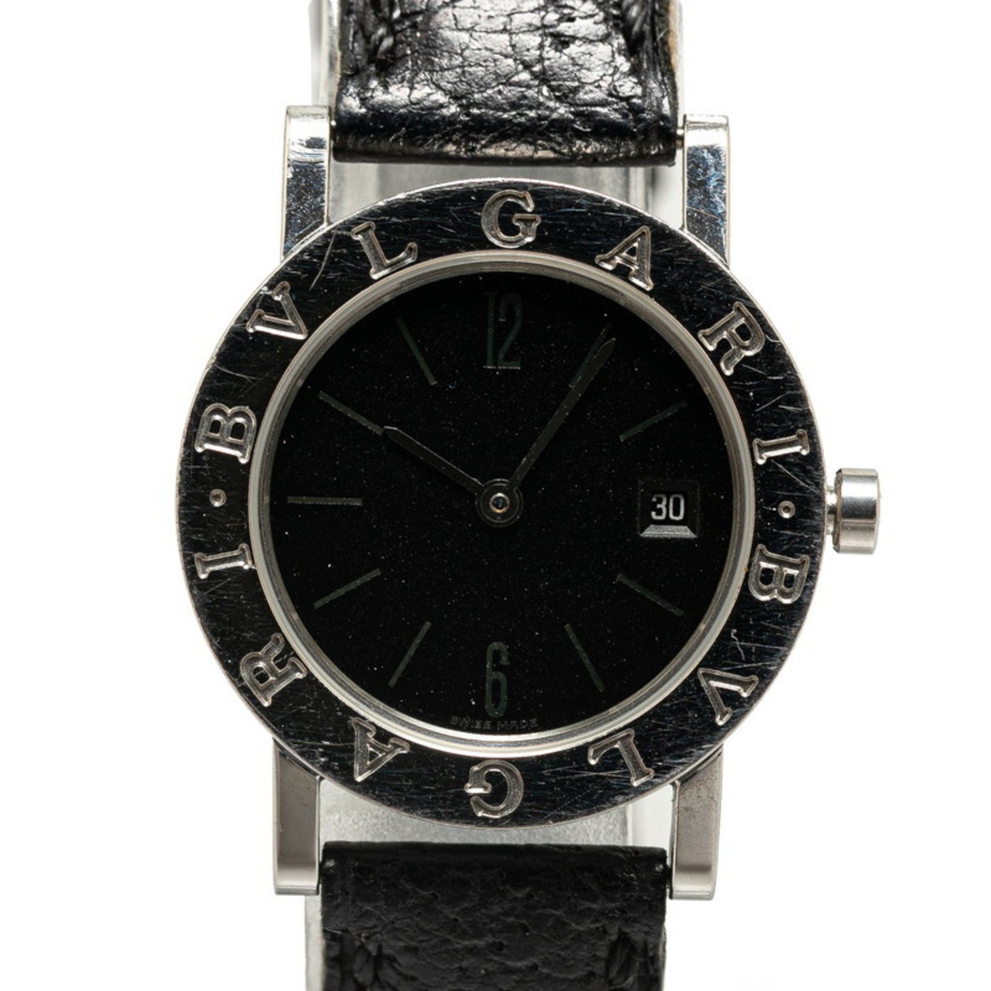 BVLGARI Watch BB26SLD Quartz Black Dial Stainless Steel Leather Women's