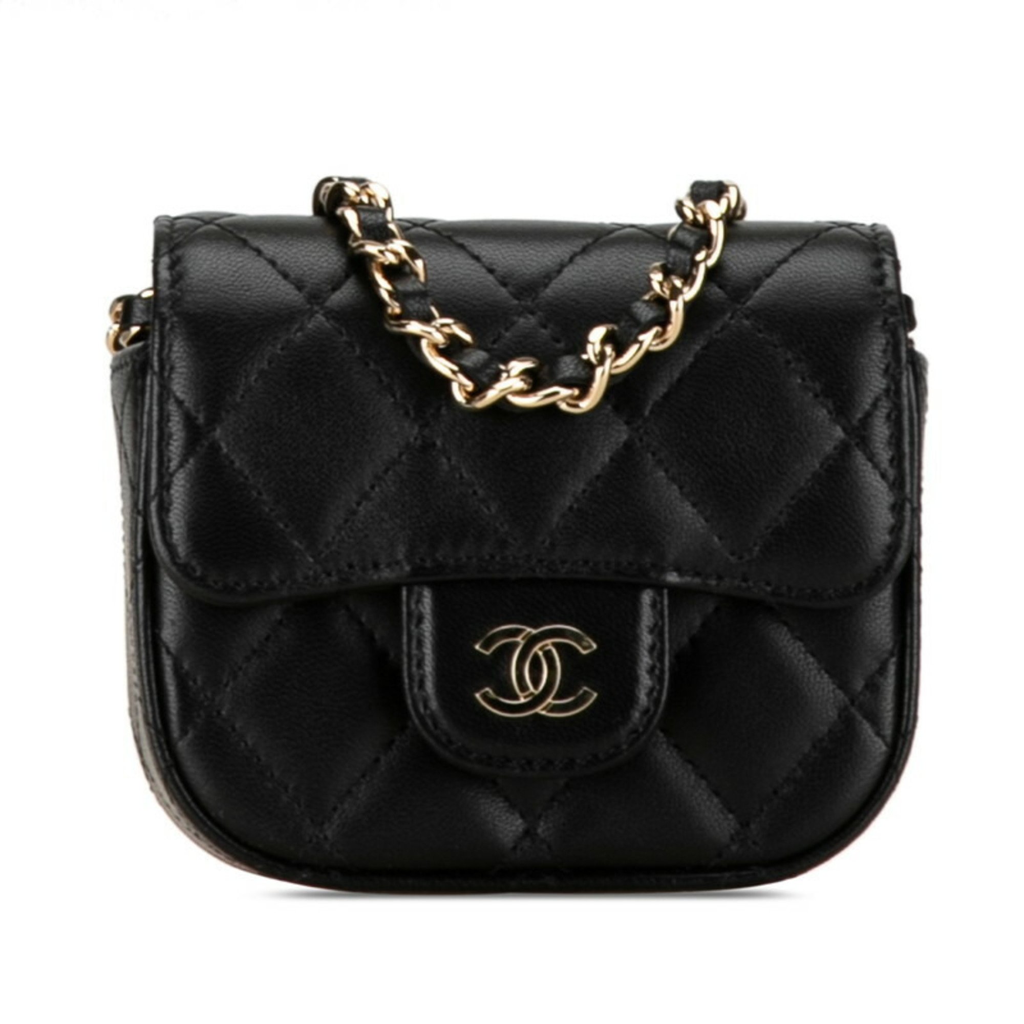 Chanel Matelasse Chain Wallet Shoulder Bag Black Lambskin Women's CHANEL