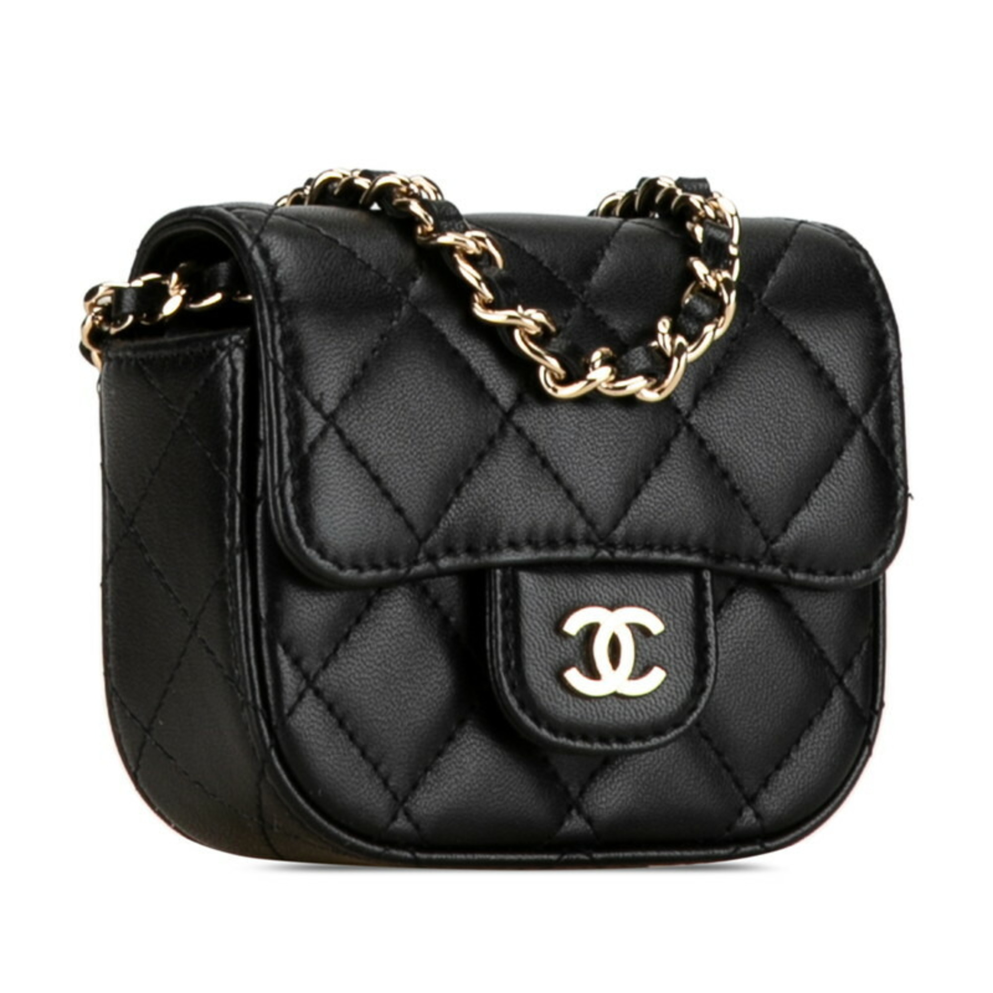 Chanel Matelasse Chain Wallet Shoulder Bag Black Lambskin Women's CHANEL