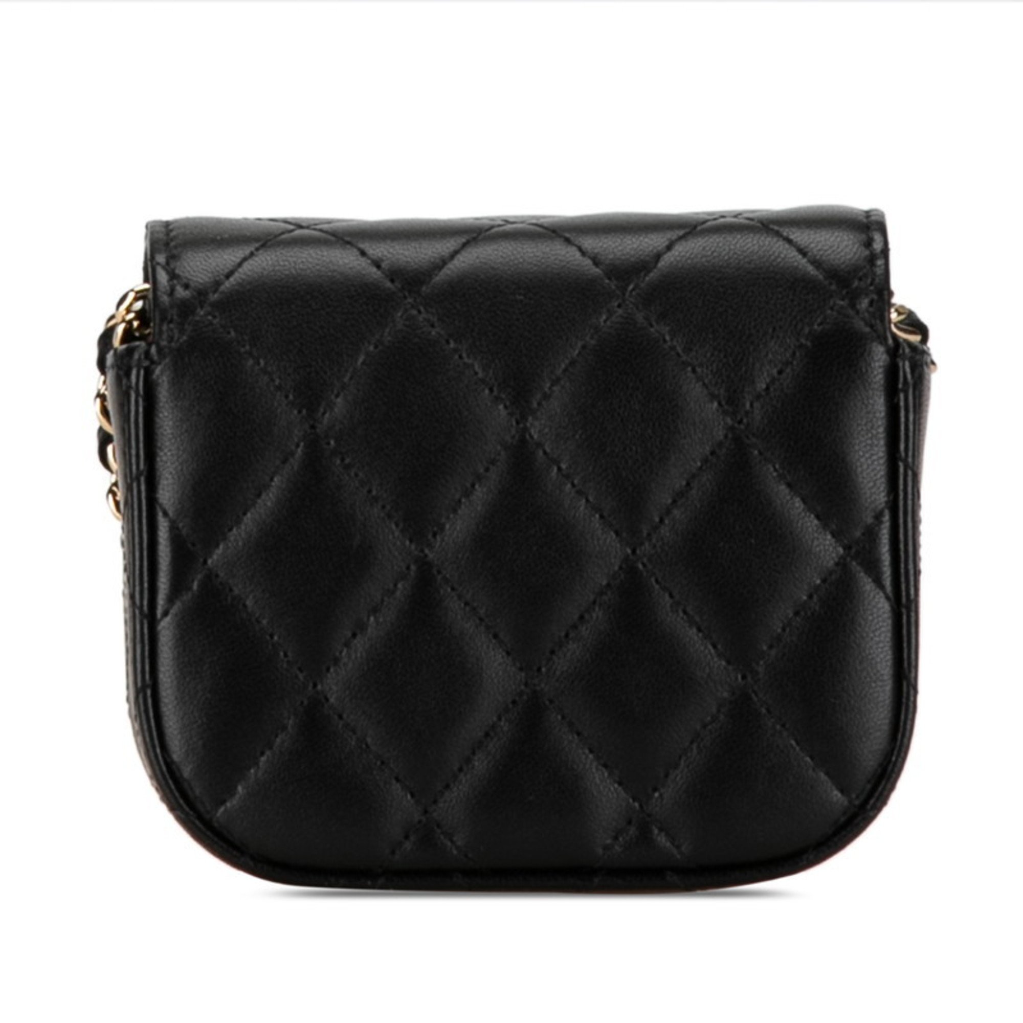 Chanel Matelasse Chain Wallet Shoulder Bag Black Lambskin Women's CHANEL