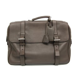 Prada Men's Leather Briefcase,Shoulder Bag Gray Brown