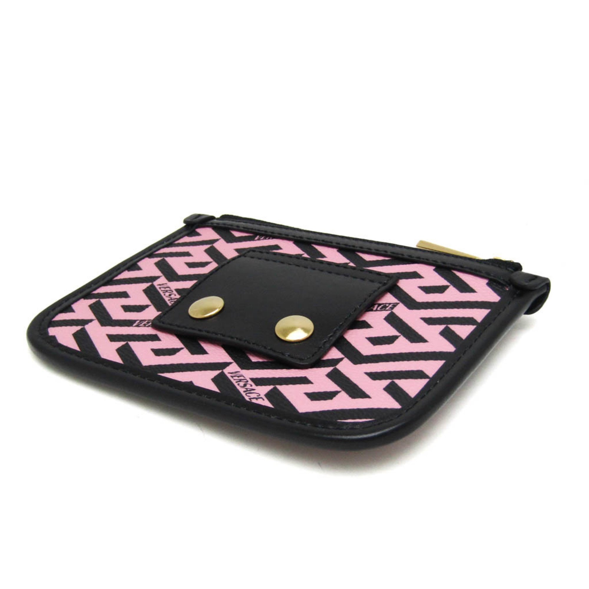 Versace La Greca Women's Leather,PVC Pouch Black,Pink