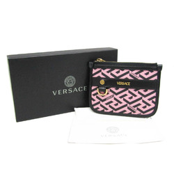 Versace La Greca Women's Leather,PVC Pouch Black,Pink