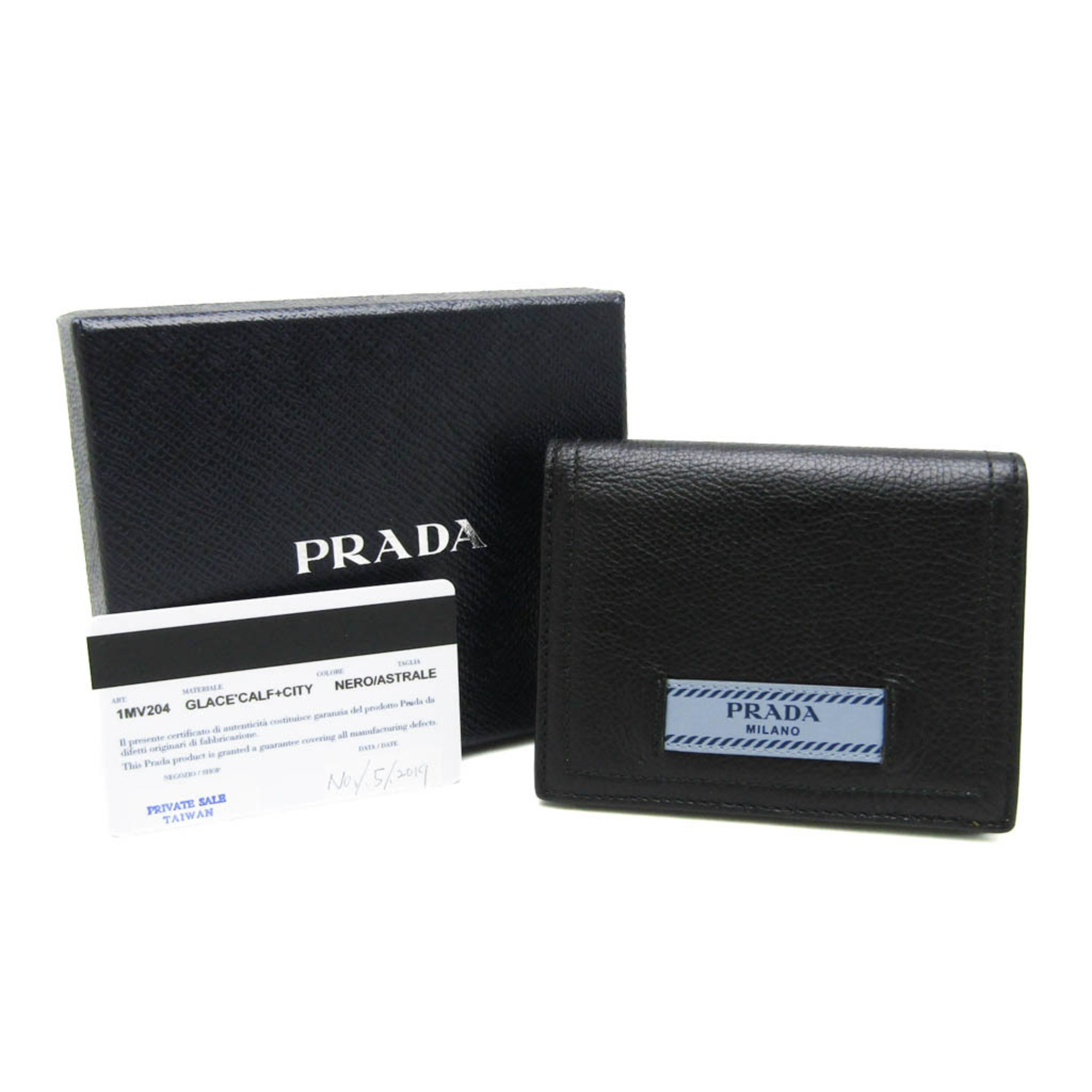 Prada ETIQUETTE 1MV204 Women's Leather Wallet (bi-fold) Black,Light Blue