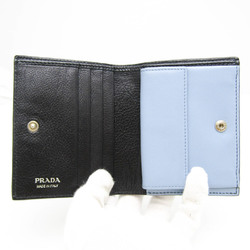 Prada ETIQUETTE 1MV204 Women's Leather Wallet (bi-fold) Black,Light Blue