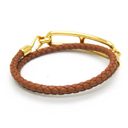 Hermes Lury Doubletour Leather,Metal Charm Bracelet Gold,Light Brown