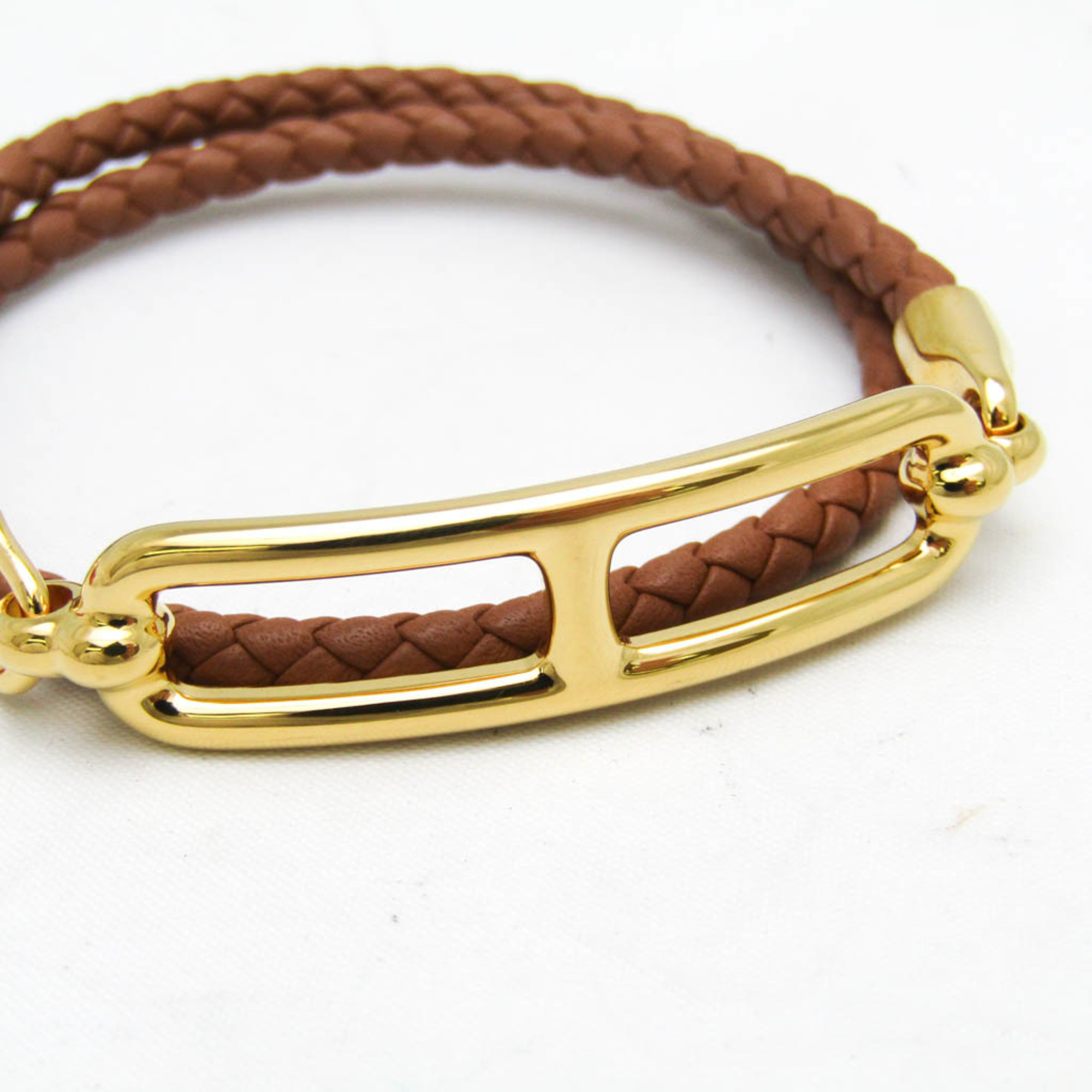 Hermes Lury Doubletour Leather,Metal Charm Bracelet Gold,Light Brown