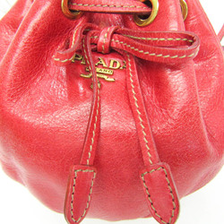 Prada Drawstring Mini Shoulder Pouch Women's Leather Shoulder Bag Red Color