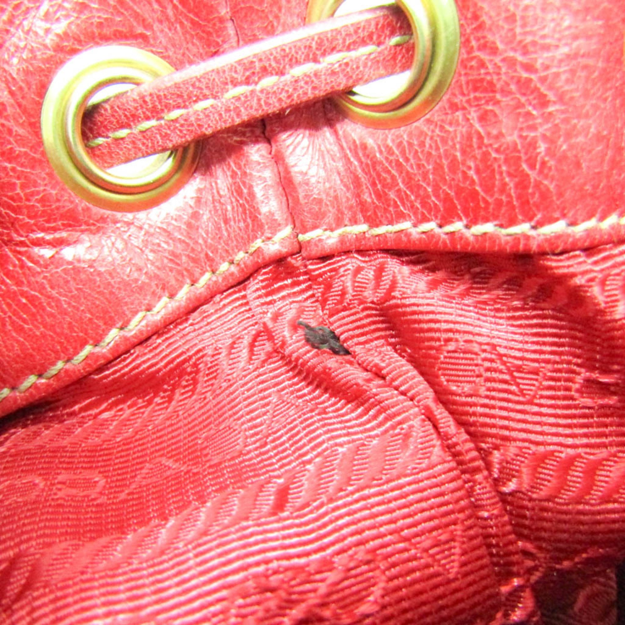 Prada Drawstring Mini Shoulder Pouch Women's Leather Shoulder Bag Red Color