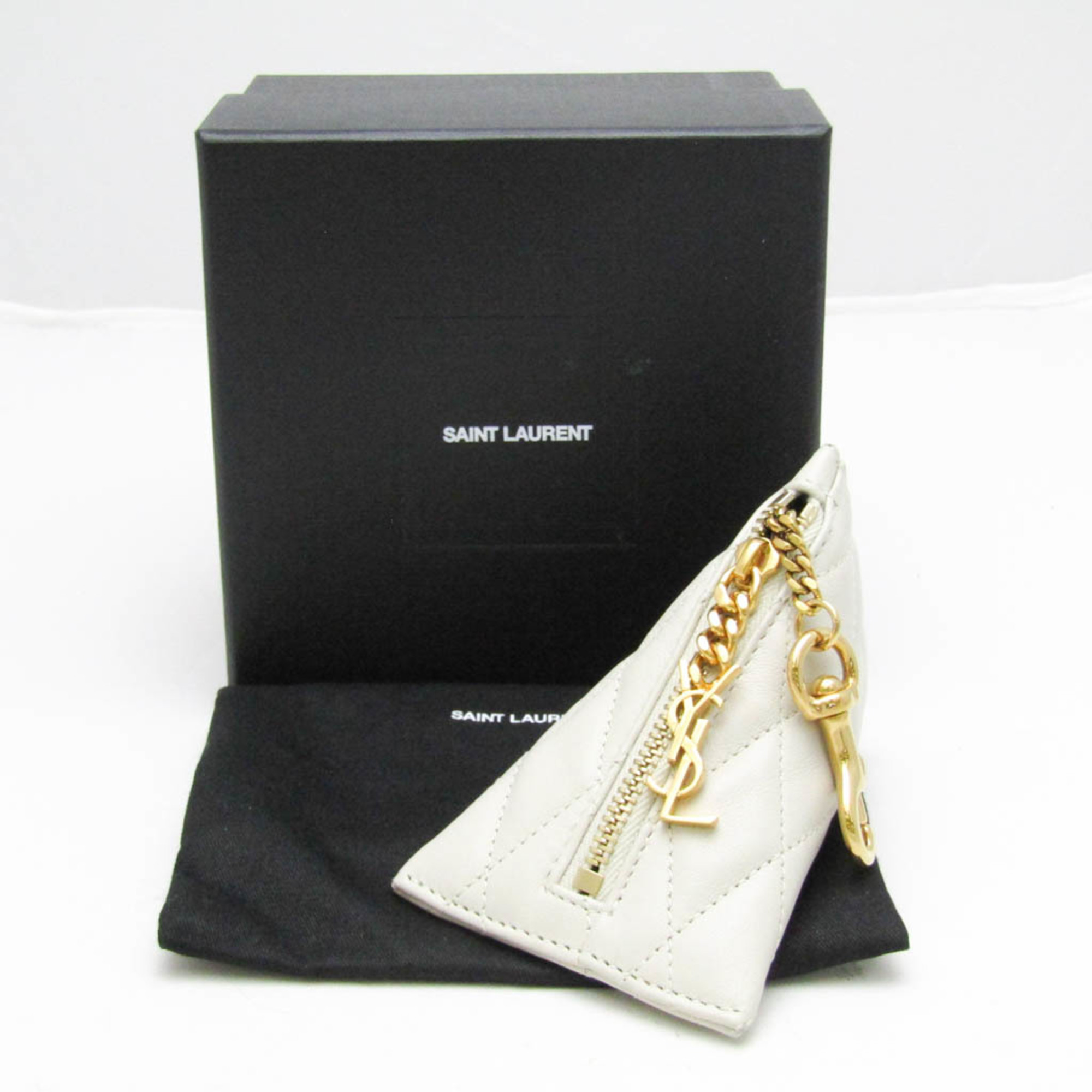 Saint Laurent Quilting 669925 Women's Leather Coin Purse/coin Case Off-white