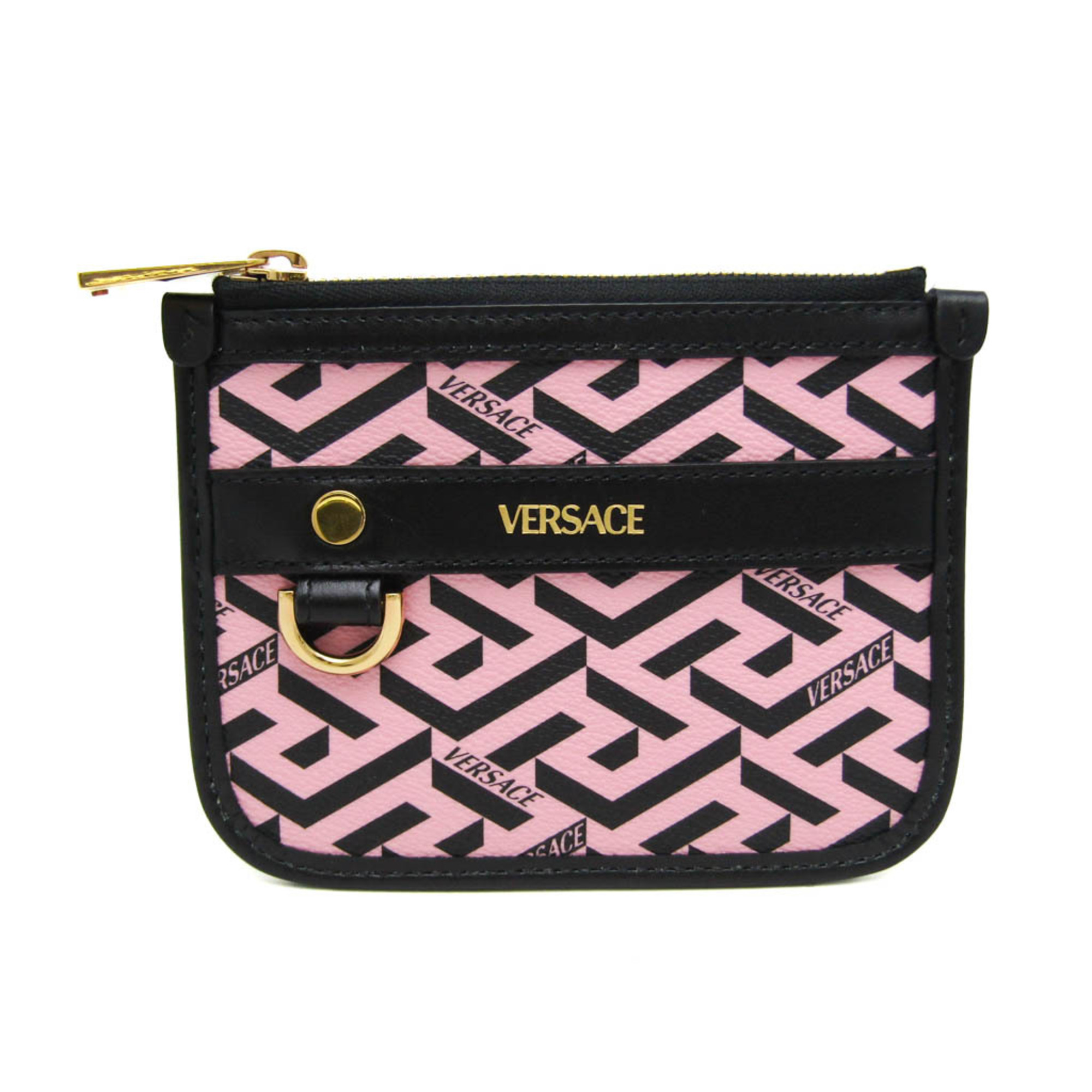 Versace La Greca Women's Leather,PVC Pouch Black,Pink