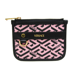 Versace La Greca Women's Leather,PVC Pouch Black,Pink