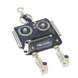 Prada Saffiano Robot Key Ring Women,Men Leather,Metal Coin Purse/coin Case Navy,Silver