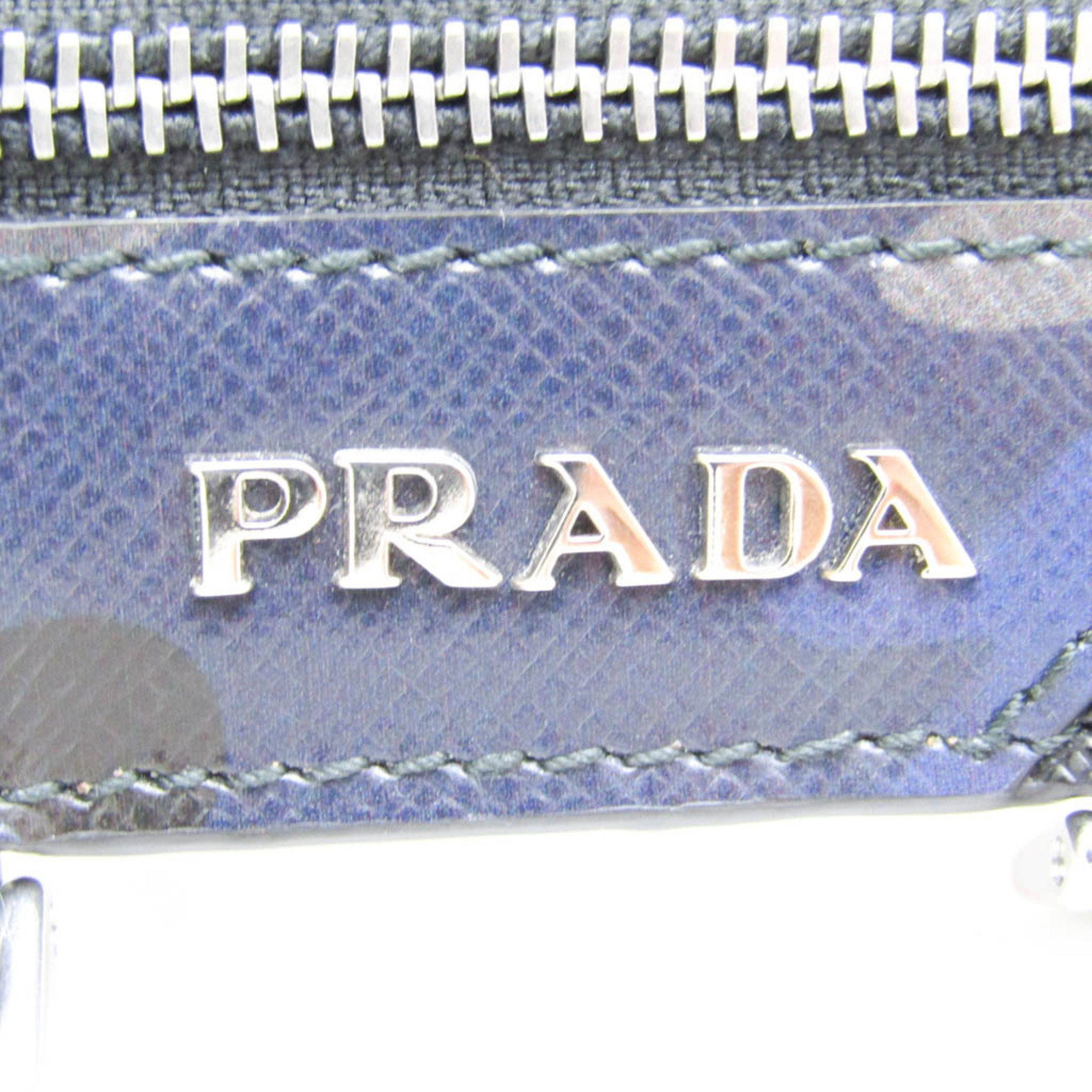 Prada Saffiano Robot Key Ring Women,Men Leather,Metal Coin Purse/coin Case Navy,Silver