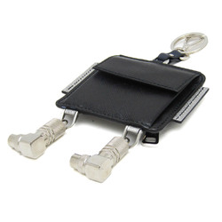 Prada Saffiano Robot Key Ring Women,Men Leather,Metal Coin Purse/coin Case Navy,Silver