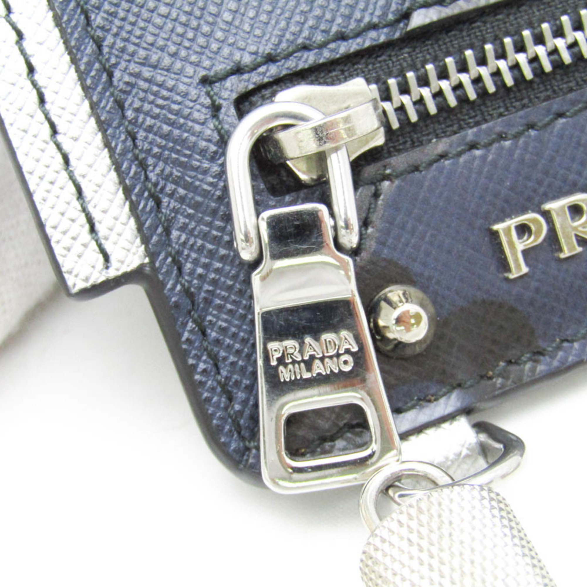 Prada Saffiano Robot Key Ring Women,Men Leather,Metal Coin Purse/coin Case Navy,Silver