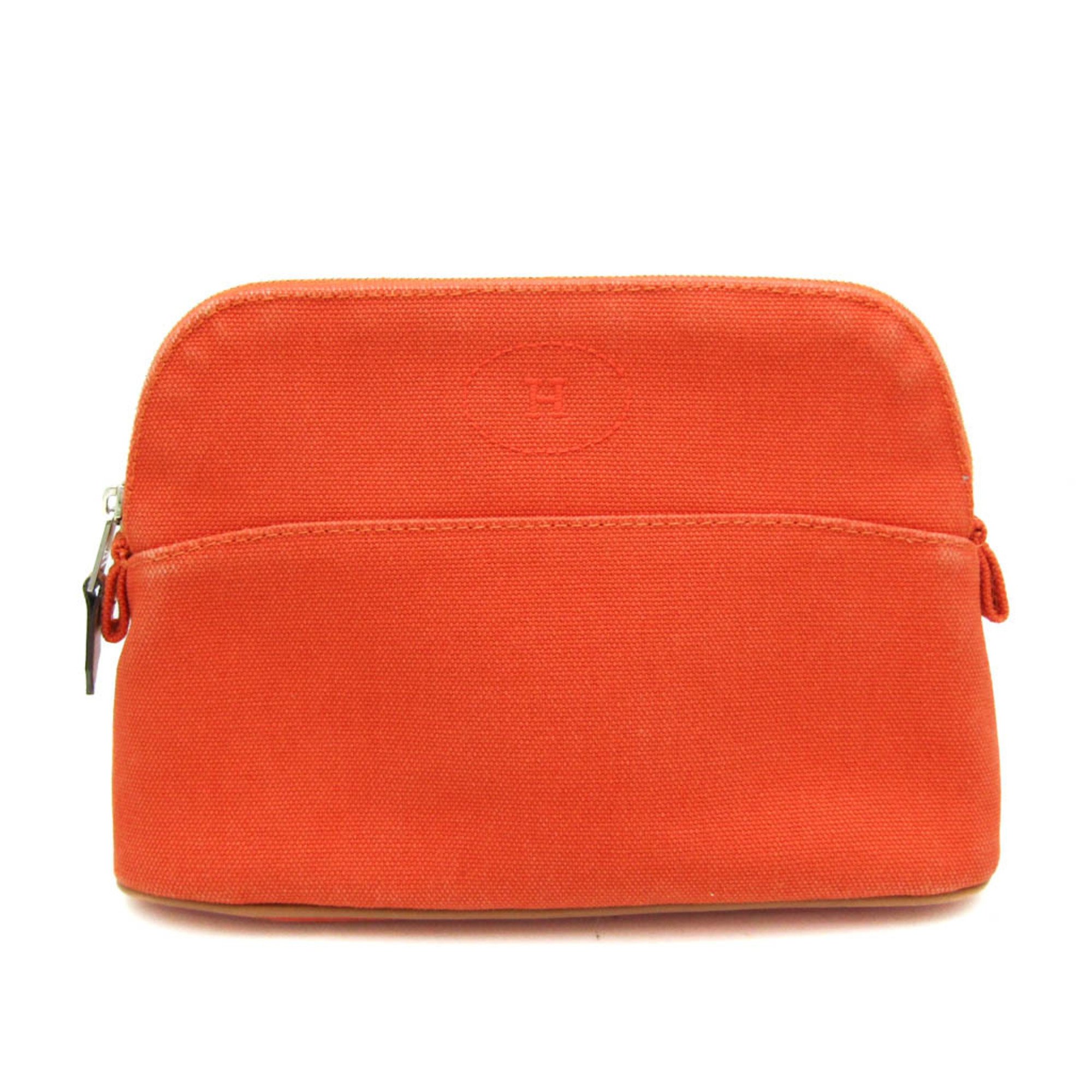 Hermes Bolide Mini Women's Cotton,Leather Pouch Brown,Orange