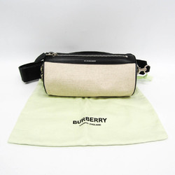 Burberry Barrel Bag Women's Leather,Canvas Handbag,Shoulder Bag Black,Off-white