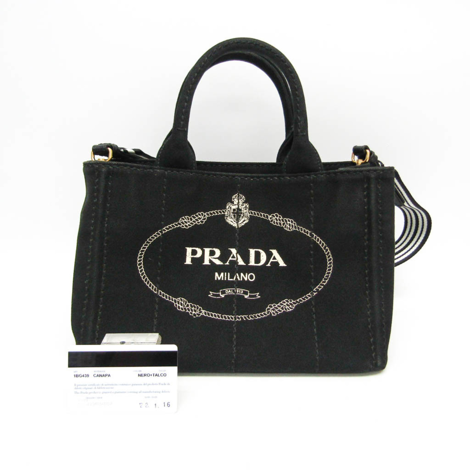 Prada Canapa 1BG439 Women's Denim Handbag,Shoulder Bag Nero,Talco