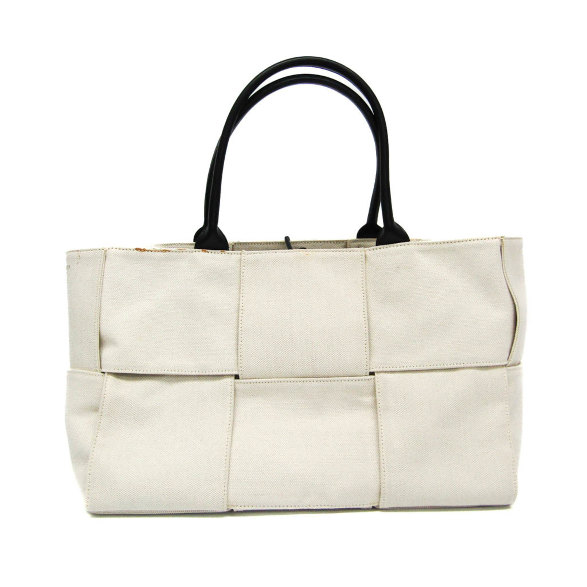 Bottega Veneta ARCO Tote Women's Canvas,Leather Tote Bag Off-white