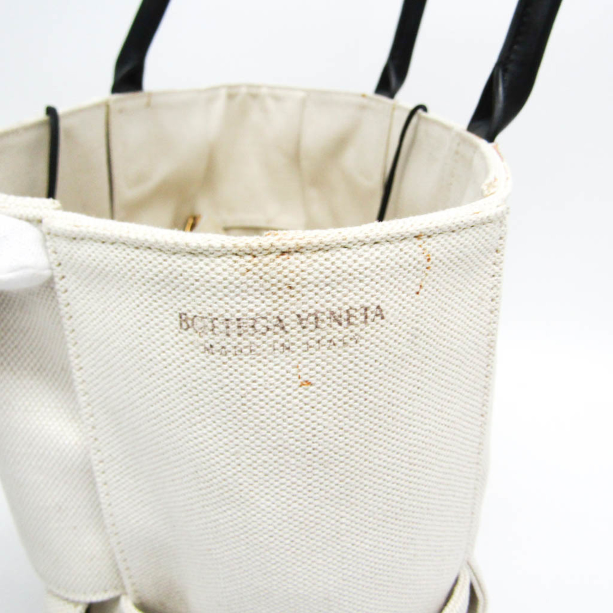 Bottega Veneta ARCO Tote Women's Canvas,Leather Tote Bag Off-white