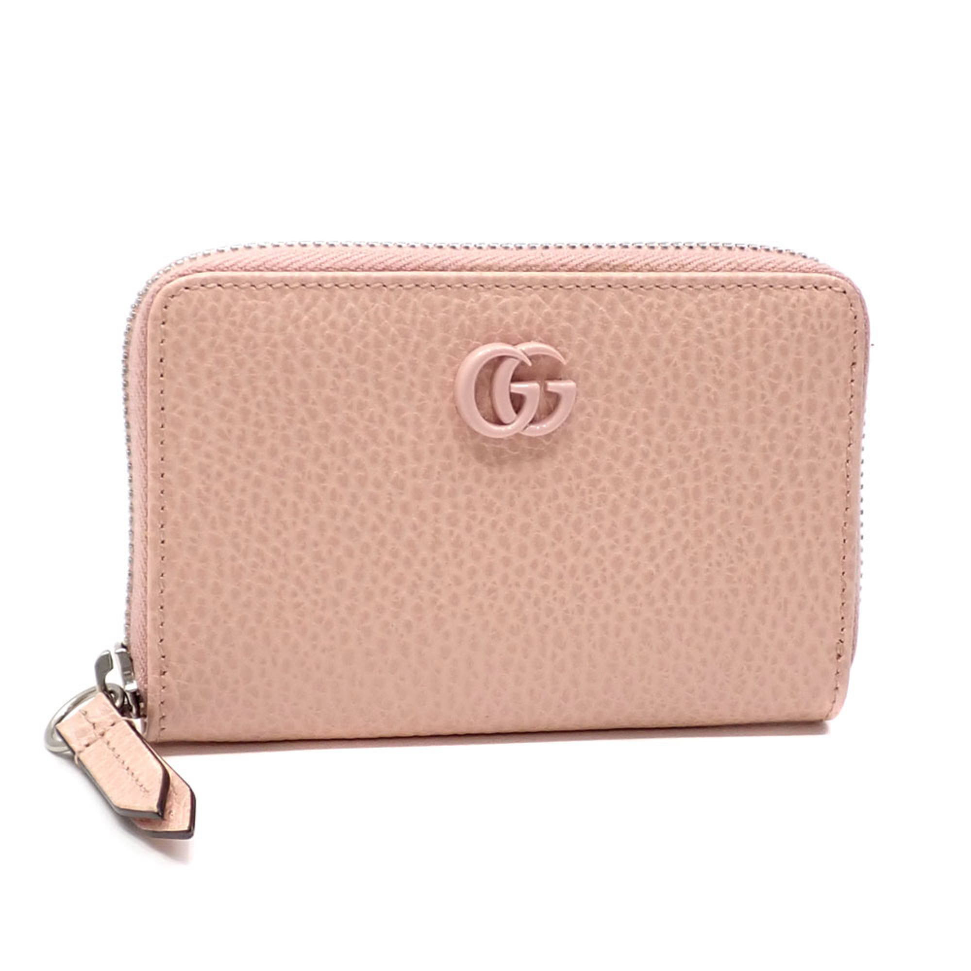 Gucci Coin Case Double G Zip Around Wallet Women's Pink Leather 644412 Purse A213885