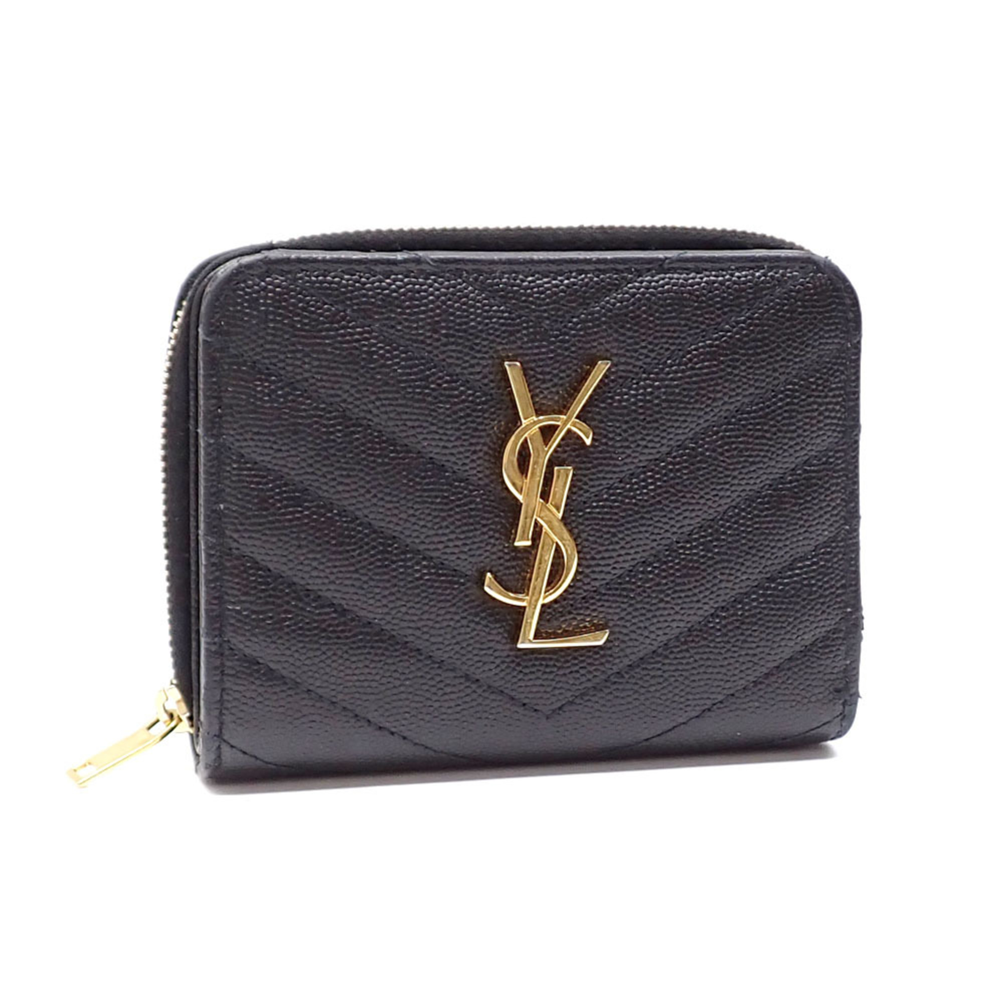 Saint Laurent Women's Bi-fold Wallet Black Leather 403723 Quilted Stitch A213923