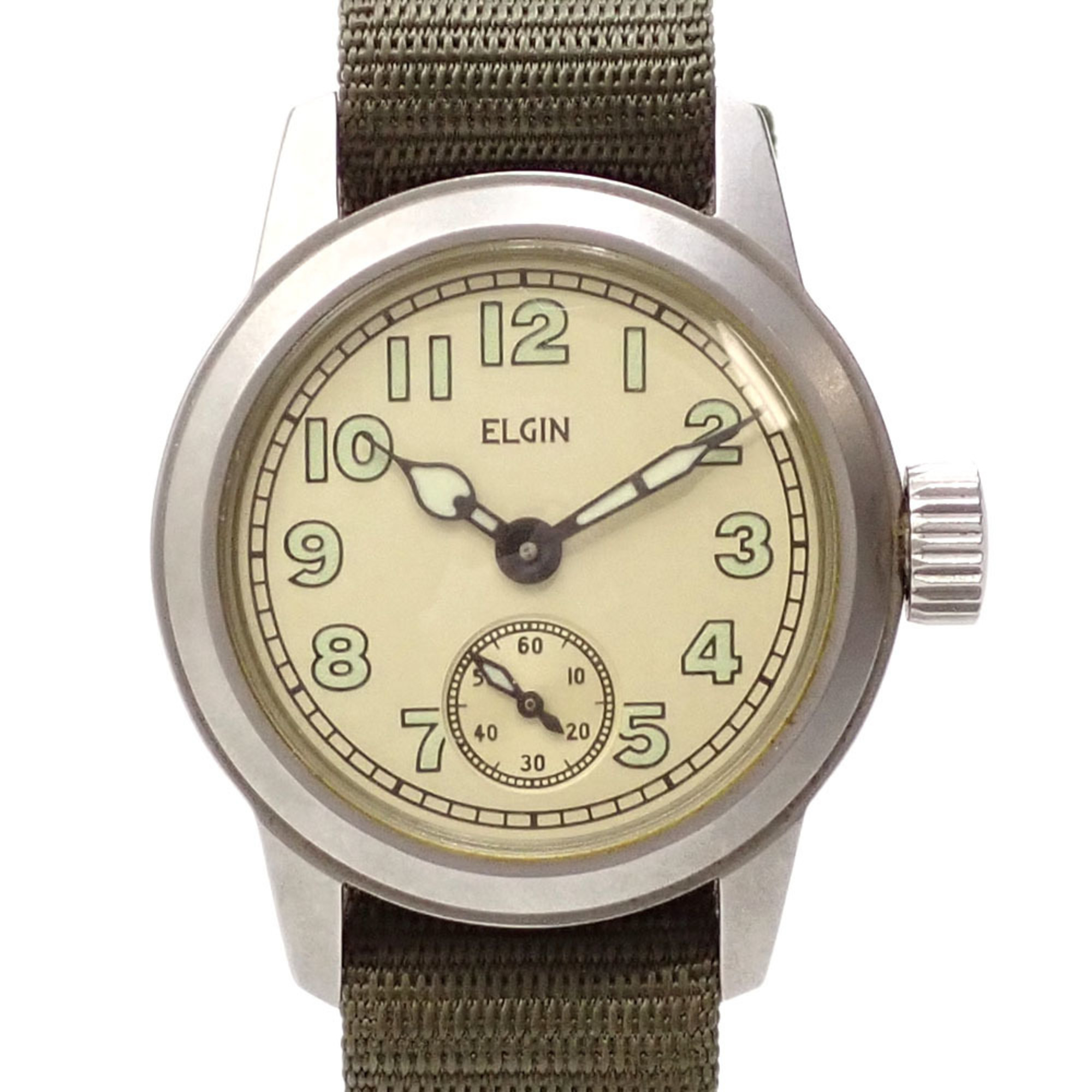 Elgin Watch Military Boys Hand-wound SS Canvas A-554 M-066 Women's Men's Unisex A2234941