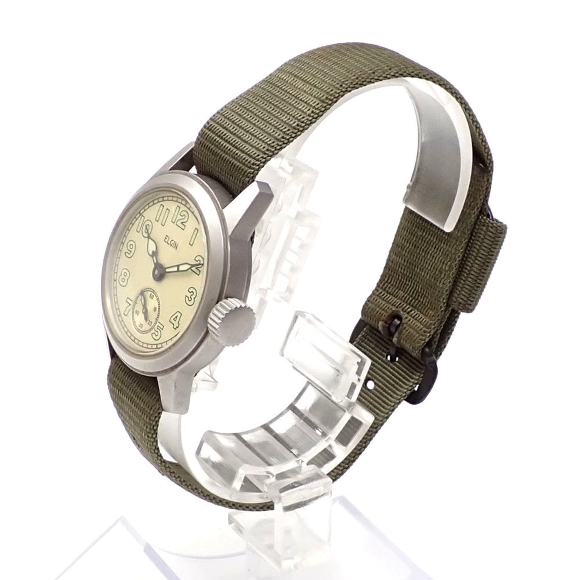 Elgin Watch Military Boys Hand-wound SS Canvas A-554 M-066 Women's Men's Unisex A2234941