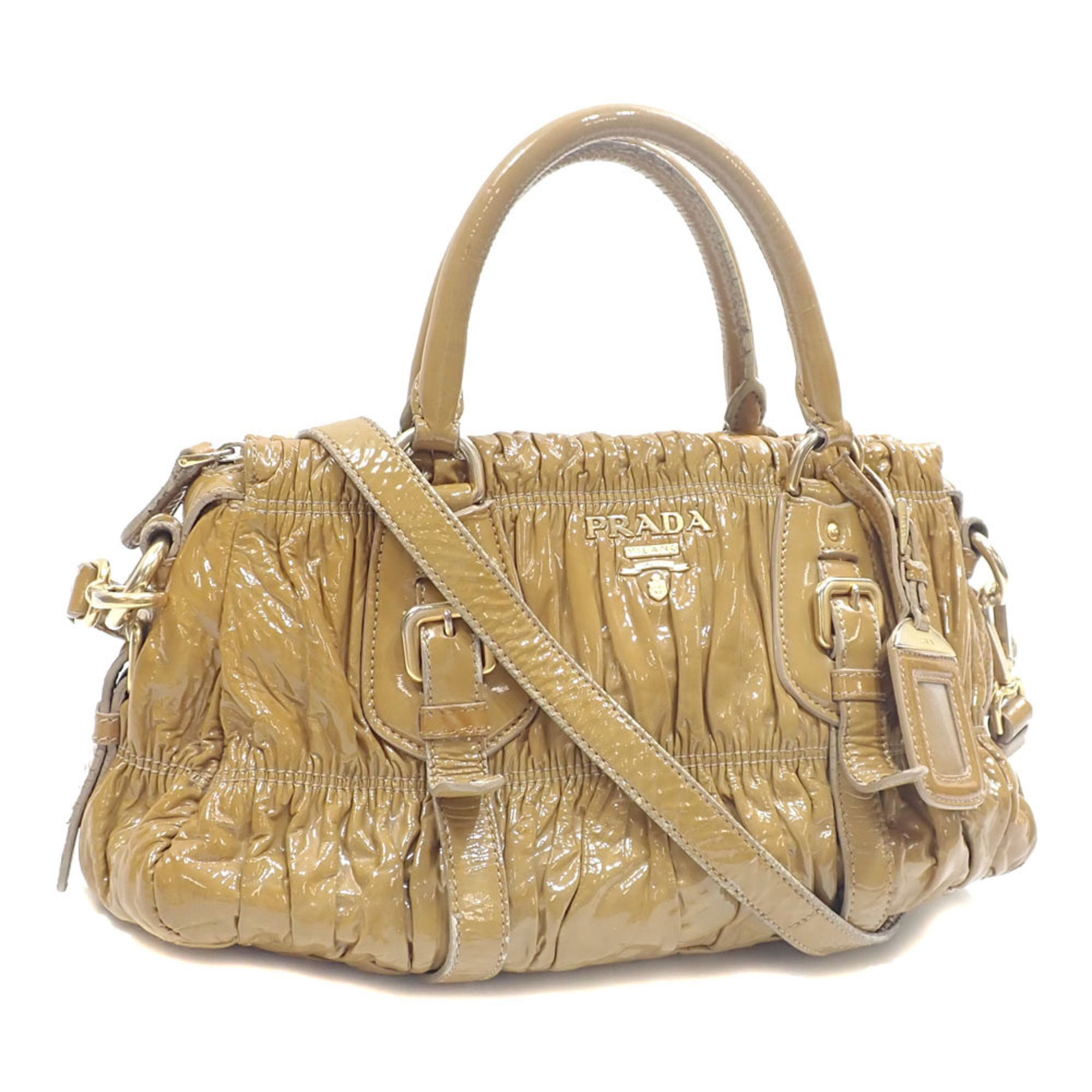 Prada handbag for women, brown, enamel, shoulder bag, 042882