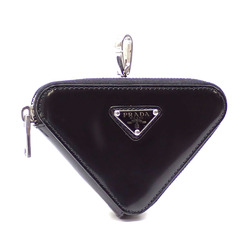 Prada Coin Case Triangle Pouch Women's Black Leather 1TL433 Purse Enamel A213990