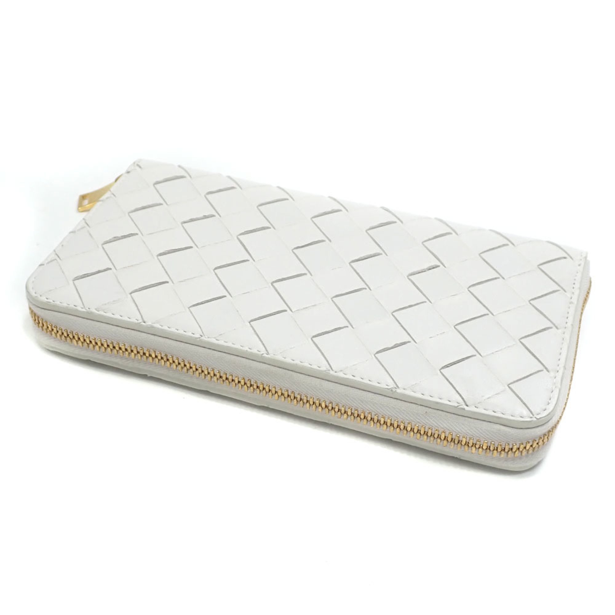 Bottega Veneta Round Long Wallet Intrecciato Men's White Calf Leather 593217 A213991