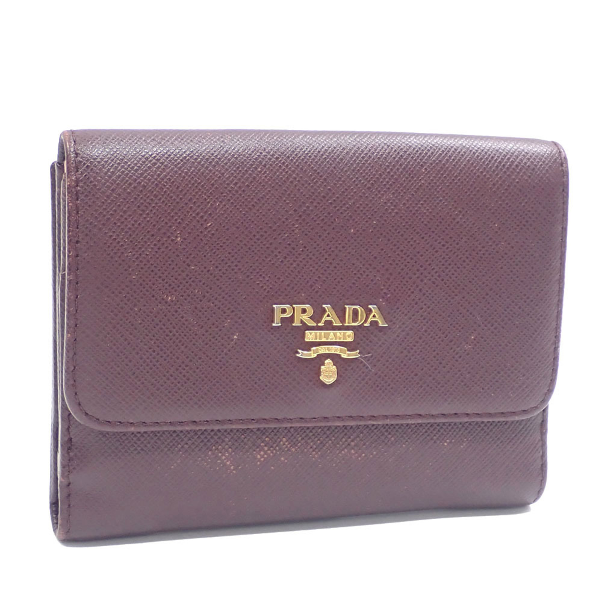 Prada Women's Bi-fold Wallet Purple Saffiano Leather M523 Double Flap A213805