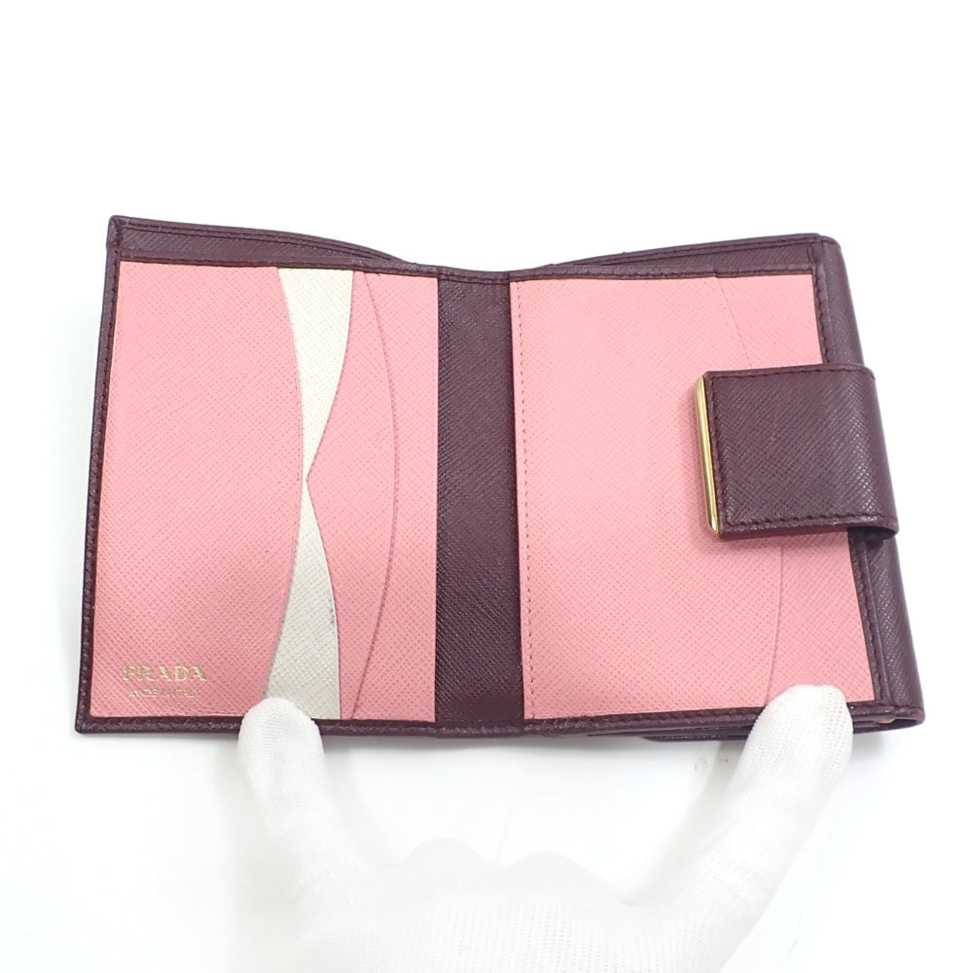 Prada Women's Bi-fold Wallet Purple Saffiano Leather M523 Double Flap A213805