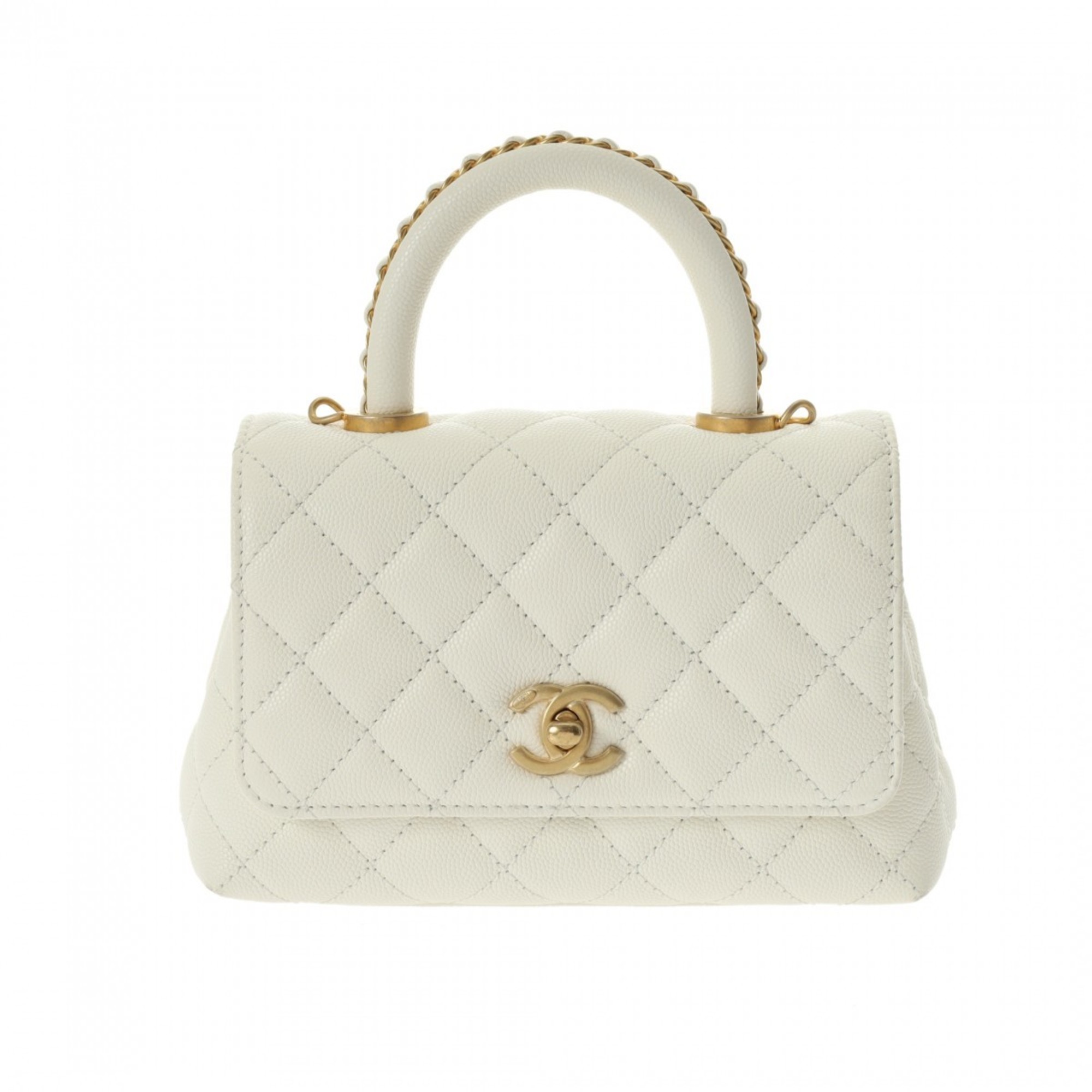 CHANEL Chanel Matelasse XXS Chain Shoulder White AS2215 Women's Caviar Skin Handbag