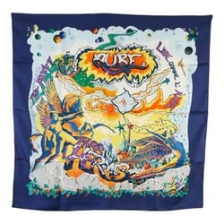 Hermes Carre 90 THE ALFEE AUBE LIBRE COMME L' ANGE Yoake Alfie Collaboration 25th Anniversary Scarf Muffler Navy Multicolor Silk Women's HERMES