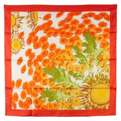 Hermes Carre 90 Flower Sunflower Print Scarf Muffler Orange Multicolor Silk Women's HERMES