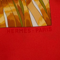 Hermes Carre 90 Flower Sunflower Print Scarf Muffler Orange Multicolor Silk Women's HERMES