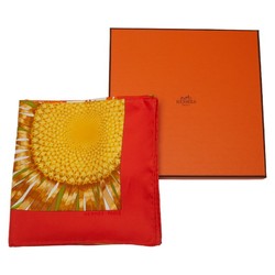 Hermes Carre 90 Flower Sunflower Print Scarf Muffler Orange Multicolor Silk Women's HERMES