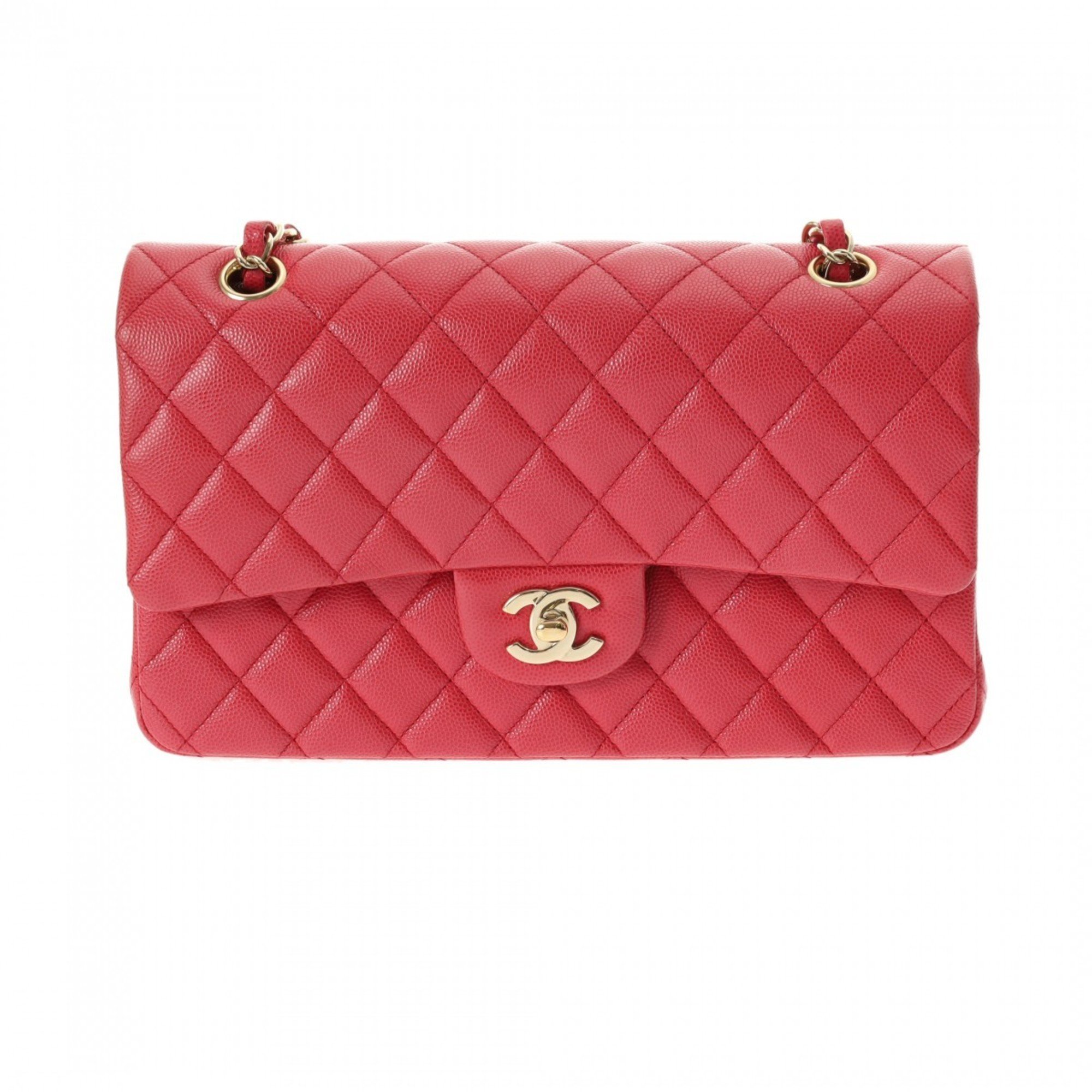 CHANEL Chanel Matelasse Chain Shoulder Double Flap 25cm Pink A01112 Women's Caviar Skin Bag