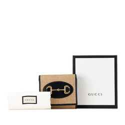 Gucci Horsebit 1955 Bi-fold Wallet 621891 Beige Navy Canvas Leather Women's GUCCI