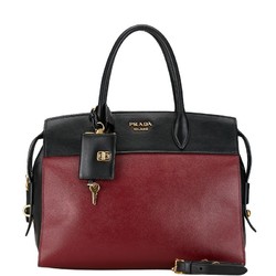 Prada Esplanade Handbag Shoulder Bag 1BA045 Red Black Leather Saffiano Women's PRADA