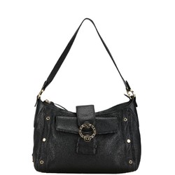 BVLGARI Plate Bag Black Leather Women's