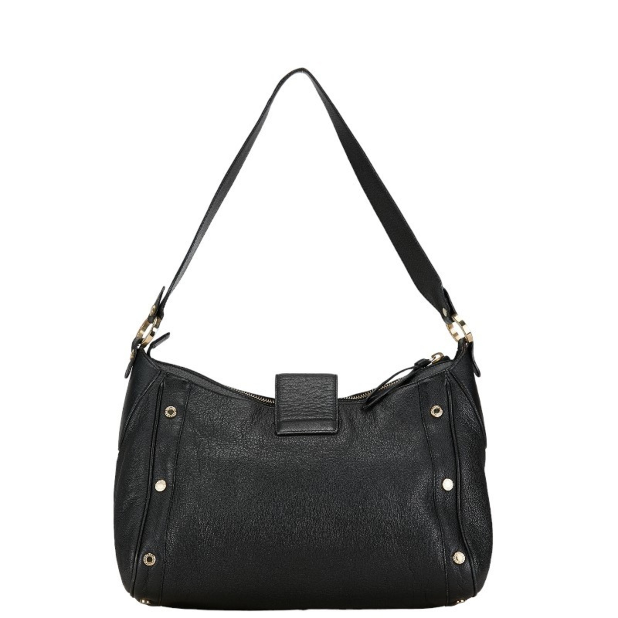 BVLGARI Plate Bag Black Leather Women's