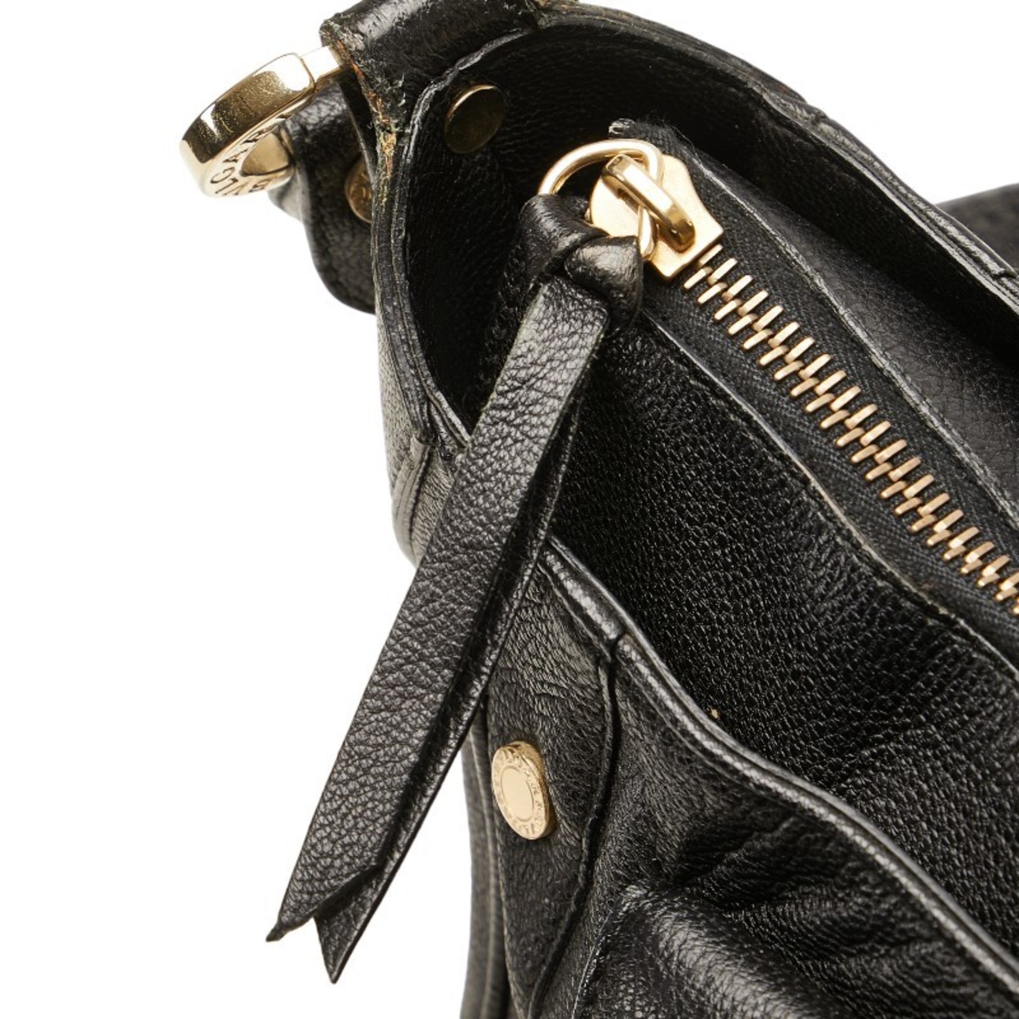 BVLGARI Plate Bag Black Leather Women's