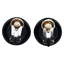 Chanel Coco Mark Round Earrings Black Gold Plastic Women's CHANEL