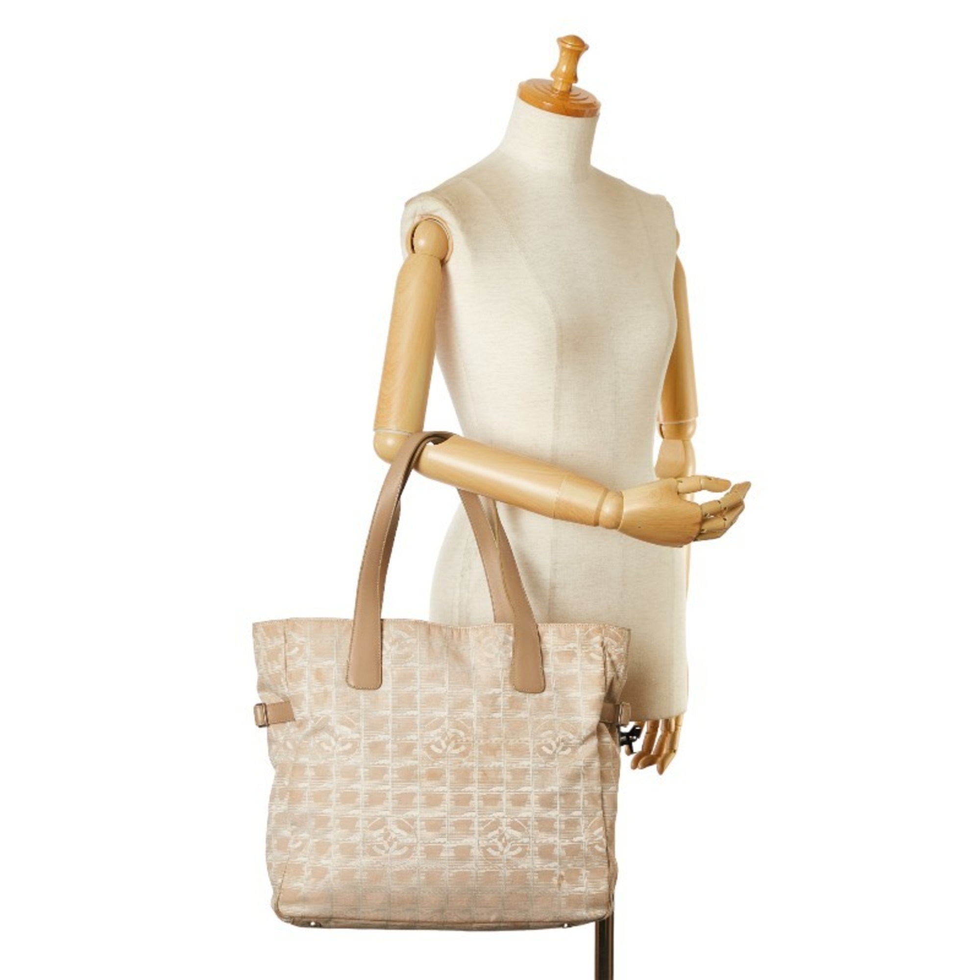 Chanel New Travel Line GM Tote Bag Handbag Beige Canvas Leather Women's CHANEL